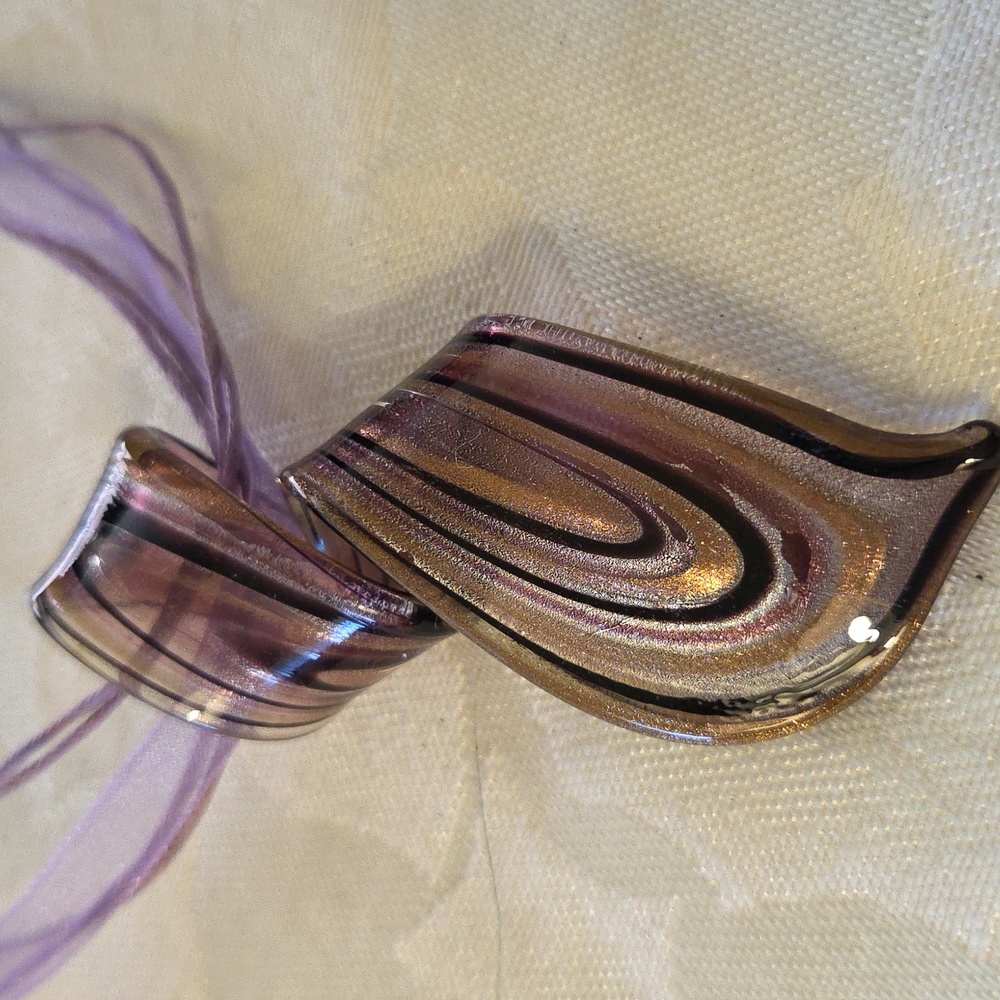 Glass Swirl Pendant, Ribbon Necklace